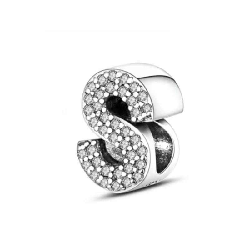 Classics Copper Shiny Zircon English Alphabet Beads Pendant Piece Charms Ideal For Original Fashion Bracelet Jewelry Piece Women Gift