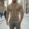 INCERUN Autumn Winter Men Tie Up Long Sleeve Solid Casual Fitted T-shirts Tops