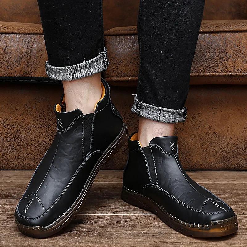 Herbst Winter Elegante Chelsea Boots Leder Herrenschuhe Rundkopf Luxus Designer Stiefeletten Anti-Rutsch schwarz Slip-on Große Größe 47