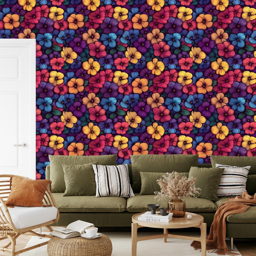 Wallpaper Flowers and Leaves Plum and Pink for Living Room and Bedroom 50x1000