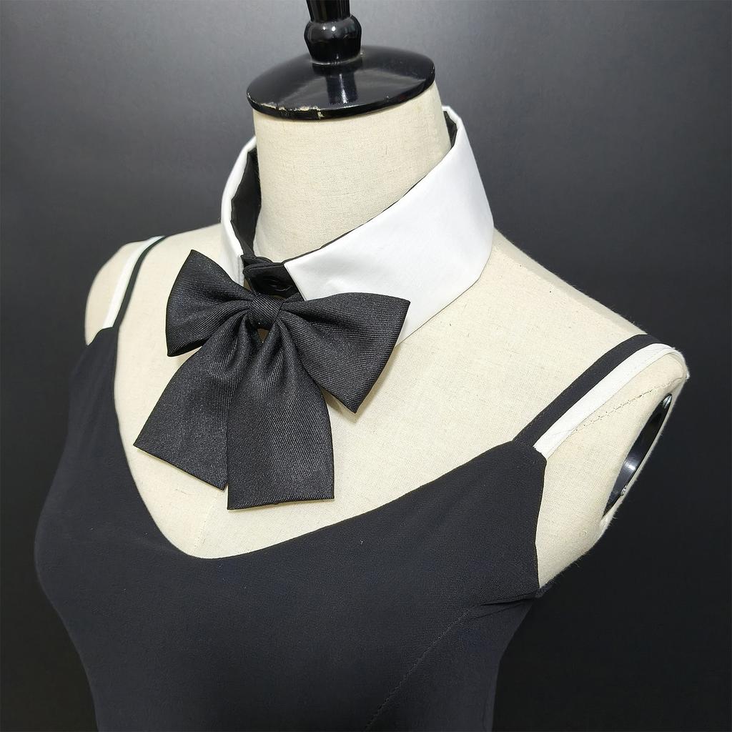 Multipurpose Removable Faux Collar with Black Bowtie Front for Women Girls Elegant Students Shirt Accessories Choker