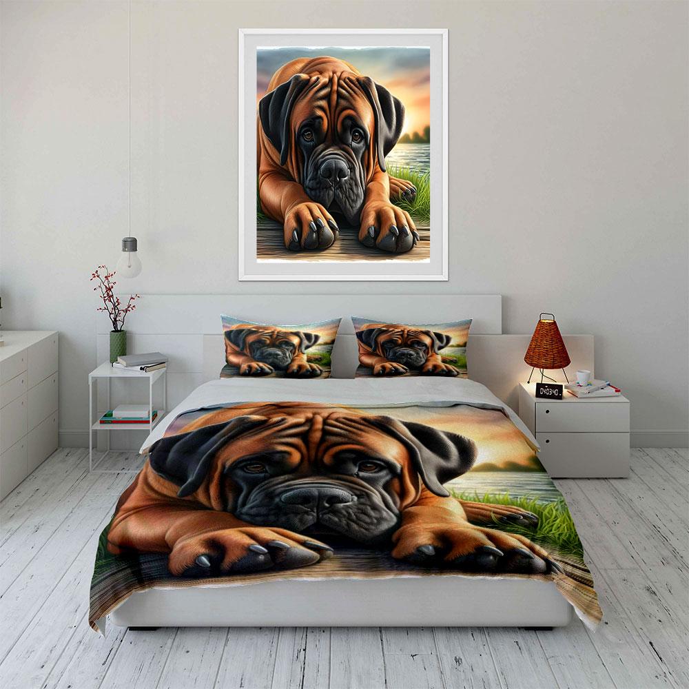 Big Dog Under Warm Sunset Pattern Duvet Cover Set Digital Print Colorful Polyester Bedding with Zipper Closur for Kids Gifts