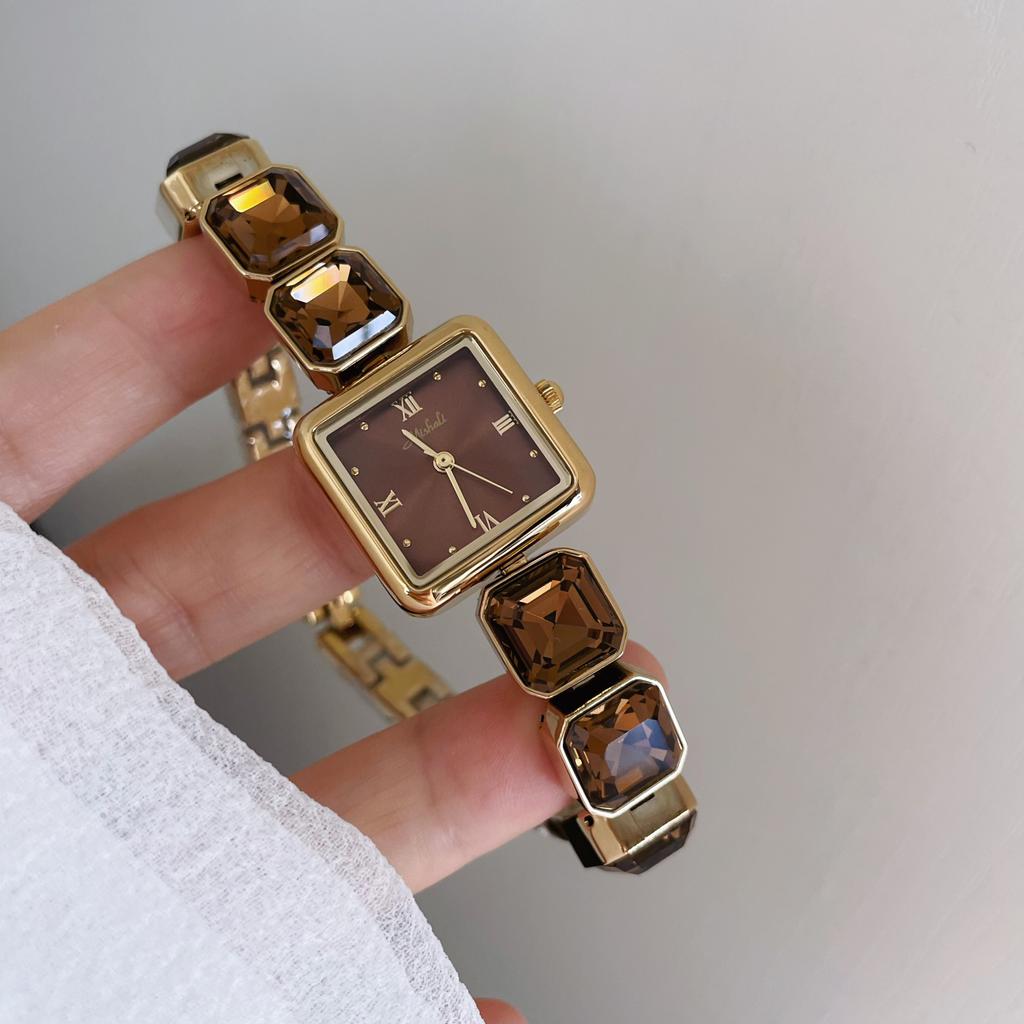 Square Bracelet Watch Women's Luxury Brown Quartz Watch Fashionable High-Looking Women's Watch Birthday Gift Accessories