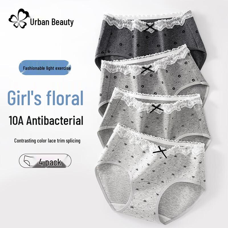 

Regar Women s 10A Antibacterial Cotton Lace Briefs (Grey Series, 4-Pack) L