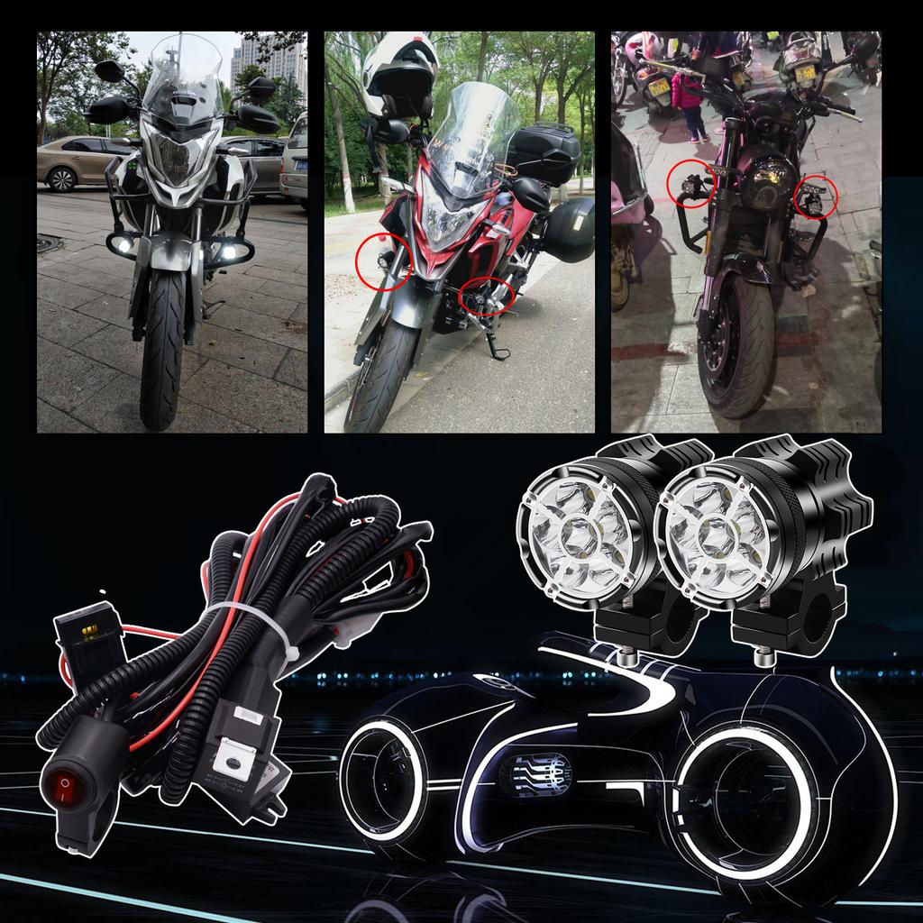 2Pcs Motorcycle LED Headlights 12V 60W 4000LM LED Motorbike Beam Headlamp Moto Spot Head Light Auxiliary Lamp DRL with Switch