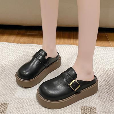 2024 autunno nuovo abbigliamento esterno borsa in pelle testa pantofole di cotone con suola spessa da donna casual velluto pantofole in pelle pigro con un pedale