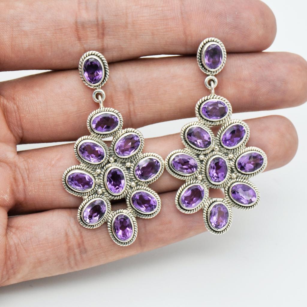 Garnet Statement Earrings: 925 Sterling Silver Dangle Earrings