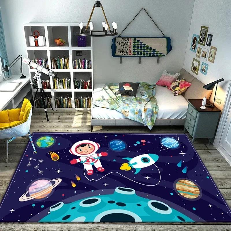 Cartoon Space Astronaut Carpet Galaxy Universe Rug Planet Rocket Kids Bedroom Decor Floor Mat Home Bathroom-Toilet Mats Doormat