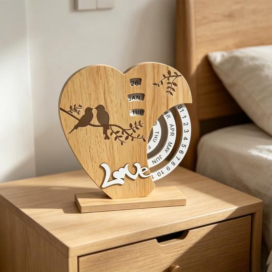 Wood Calendar Ornaments Handcrafted Desk Calendar with Adjustable Month Date Sliding Blocks No Paper Core Unique Office Decor Gift