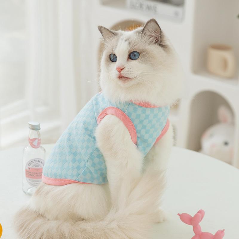 Spring and Summer Contrasting Color Checkerboard Cat Vest Into Cat Kitten Spring Two Feet Leash Pet Cat Clothes