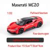 Legierung, Sammlerstück 1:32 Maserati MC20-Spielzeugautos aus Druckguss, Rückzugsfahrzeuge mit Ton und Licht für Kinder und Erwachsene, Geschenkkollektion