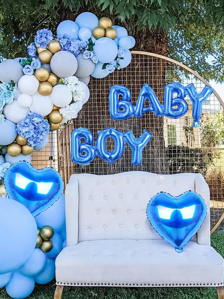 4pcs Blue Baby Boy Love Heart Foil Balloons, Boy Birthday Party Baby Shower Gender Reveal Houseware Decoration