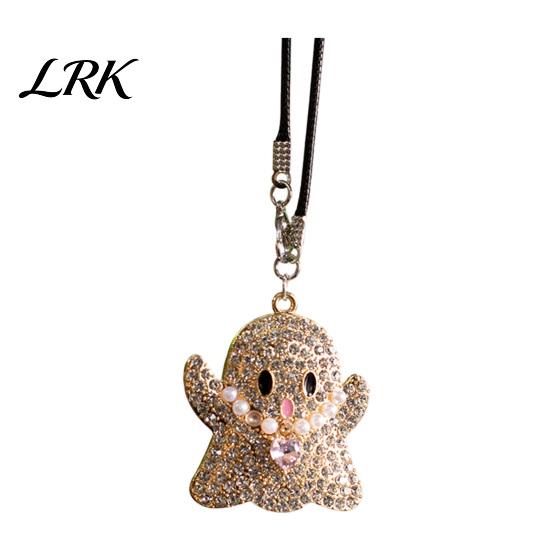 Fashionable Auto Interior Charms Halloween Ghost Bling Car Hanging Accessories, Faux Crystal Rear Personalized Accessories View Mirror Charm, Pendant