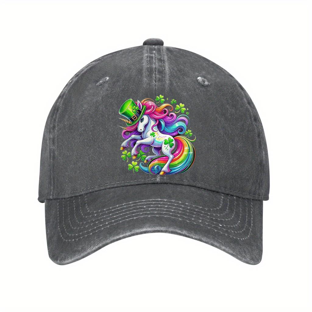 Rainbow Shamrock Unicorn Baseball Cap Adjustable Cotton Casual Vintage Hat for Men Women