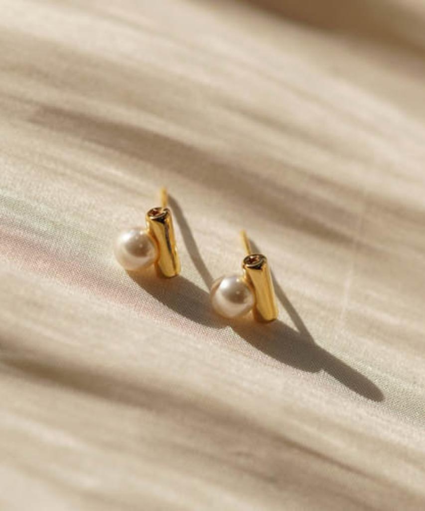 Alleun Silver 925 Swarovski Pipe Bar Bold Pearl Earrings