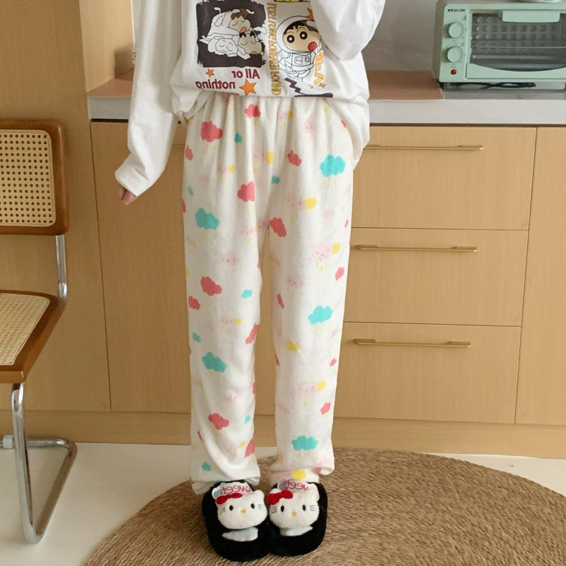 Damen Cartoon Flanell Fleecegefütterte Pyjamahose - Warmer Herbst-/Winterstil