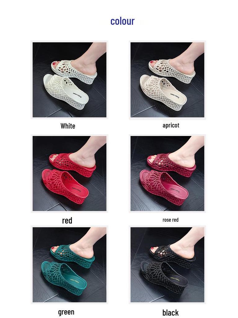 Women's 2025 Fashion High Heel Non-Slip Slippers - Summer Hollow Out, Comfortable, Thick Sole, One-Strap Design for Outdoor Use