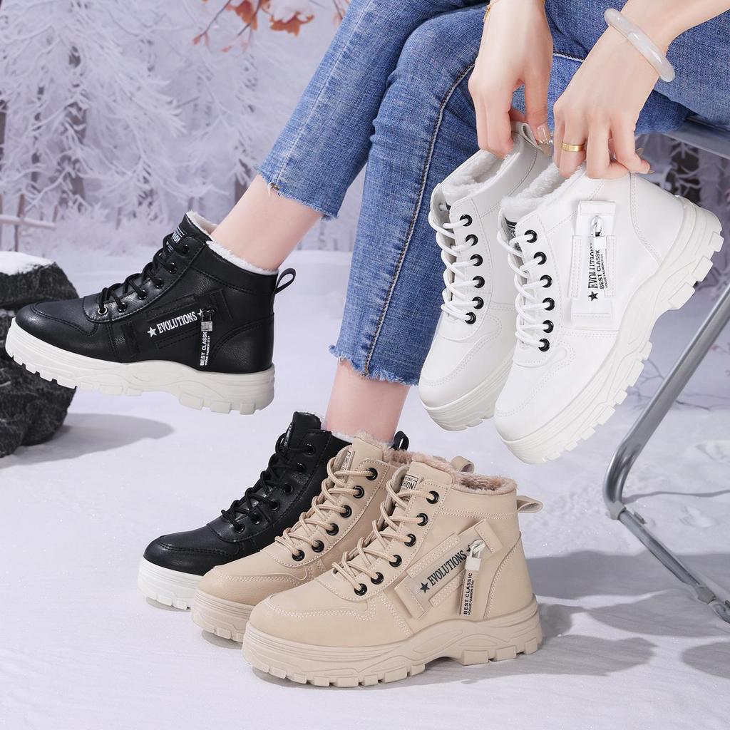 Women's Korean Style Lace-Up Mid-Calf Thick-Soled Winter Boots