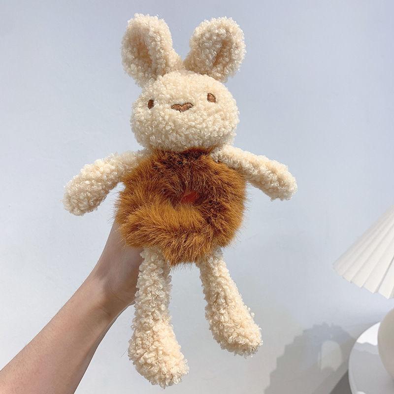 Women Faux Fur Ball Scrunchies Cute Cartoon 3D Bear Hairband Elastic Hair Rope Bands Ties Ponytail Holder Girls Hair Accessories