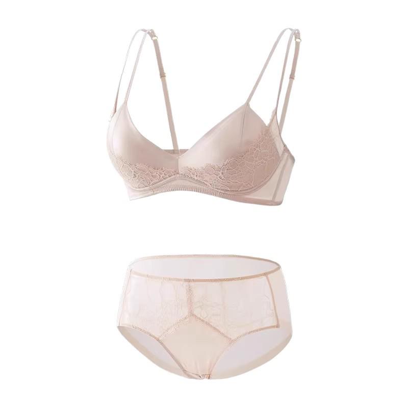 French Satin & Lace Push-Up Bra - Minimizer for Large Busts, Double Strap, Comfortable & Sexy Summer Wear