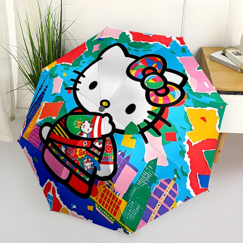 1pc Hello Kitty Kimono with Automatic Opening Umbrella - Portable Three-Fold Design, 8-Bone Iron Frame Outdoor Umbrella, Ideal Gift for Fans, Traveler