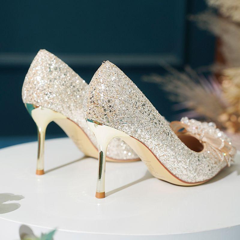 High-end bow women's high heels spring and summer 2025 new French stunning light mouth stiletto single shoes women