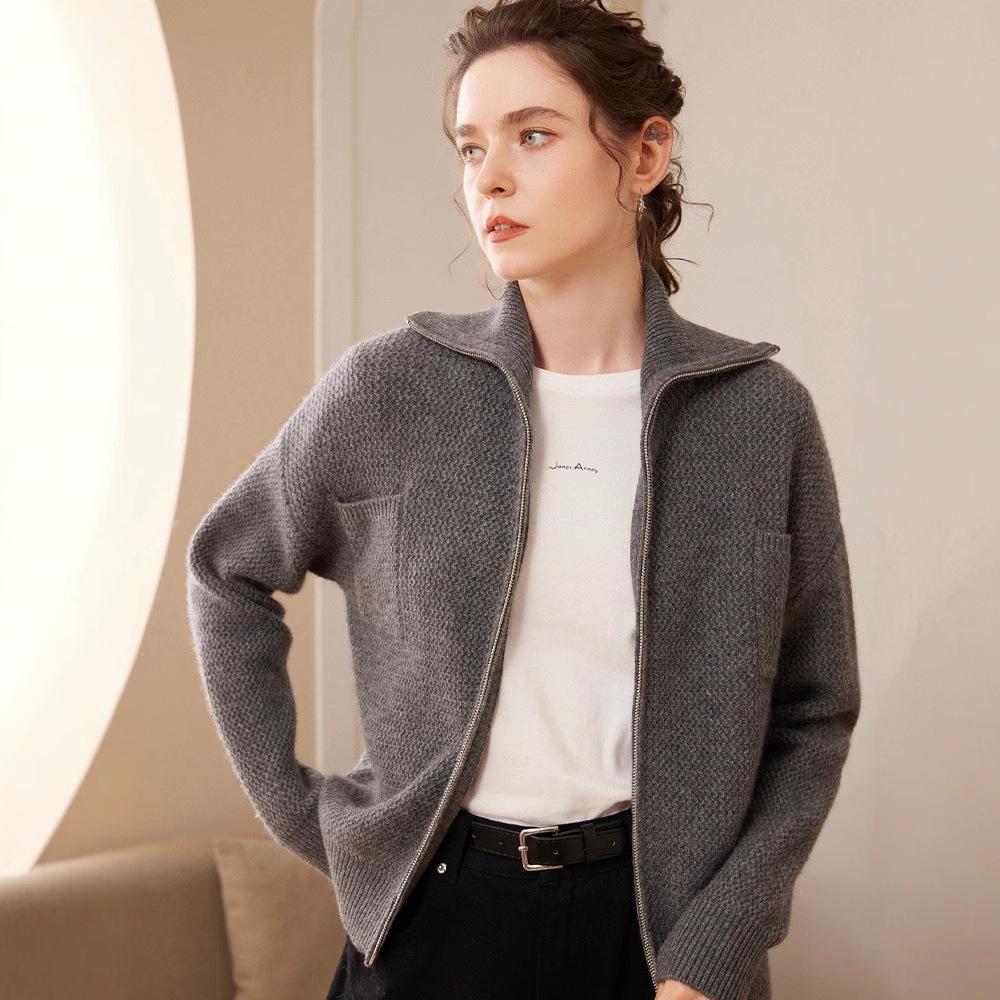 Women's Cashmere Knit Long Sleeve Cardigan - Fashionable, Versatile Lapel Thick Sweater for Autumn & Winter