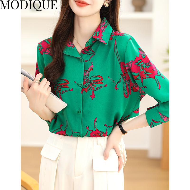 MODIQUE Jaro Léto Nadměrné velikosti Dámské Ležérní Volné Elegantní Sladké Bavlněné Květinové Halenky Košile Dámská Móda Oversize S Dlouhým Rukávem Kabáty