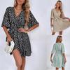 European & American 2025 Women's New Hot V-neck Slimming Short Sleeve Versatile Dress