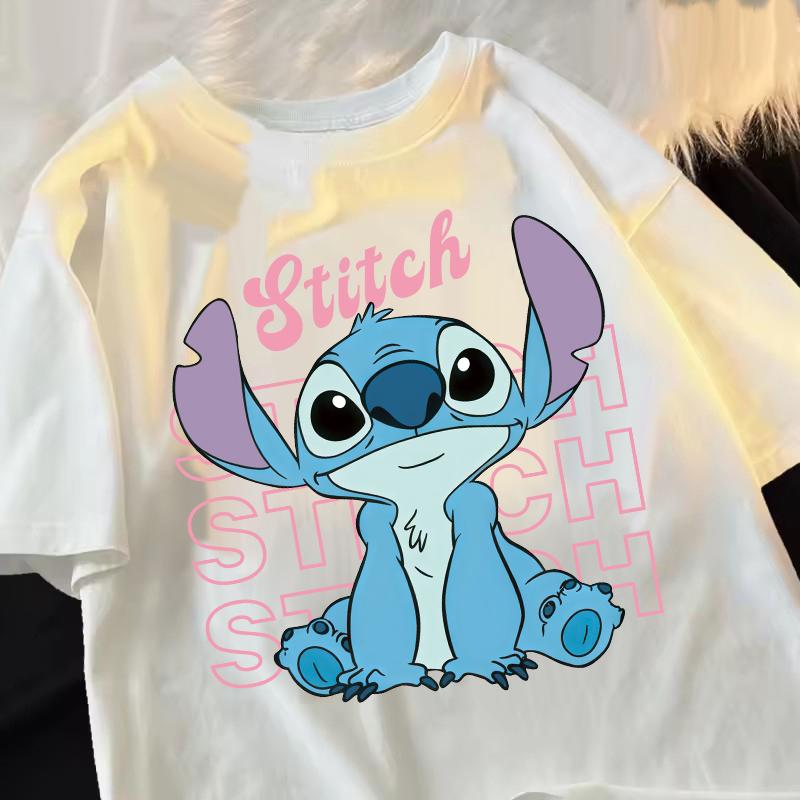 Funny 100 Cotton Stitch Love Graphic Print TShirt for Women Casual Short Sleeve Tee Cartoon Design