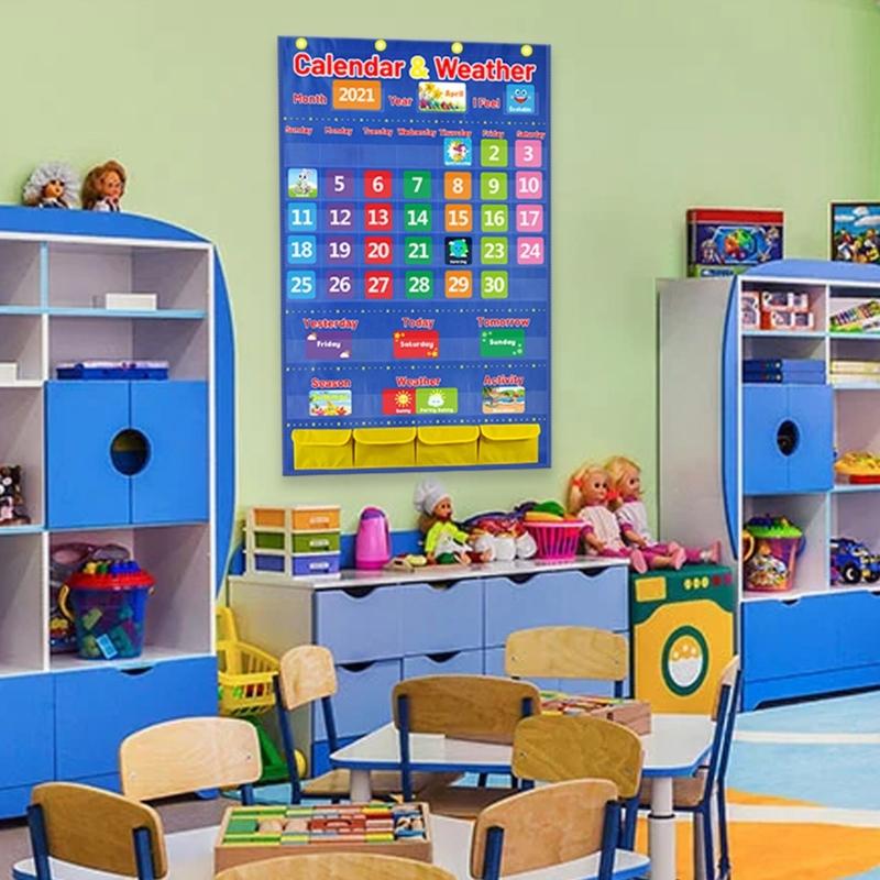 Kieszonkowa Tablica Kalendarza i Pogody ze 114 Kartami Miesięczny Kalendarz Kieszonkowy do Klasy dla Dzieci do Domowej Edukacji