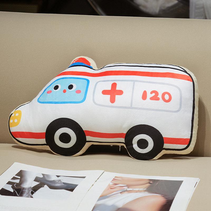 Lustige Cartoon-Transportfahrzeuge Plüschtiere Gemütliches Kuscheltier Krankenwagen Polizeiauto Schiff Flugzeug Zug Kissen Kissen Heimdekoration 50-60  cm