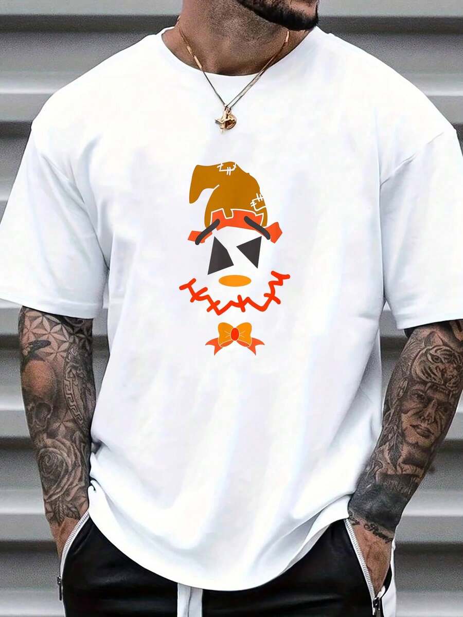

Halloween Scarecrow Face For Boys T-Shirt Thanksgiving Unisex s Fashion Short-Sleeved T-Shirt M