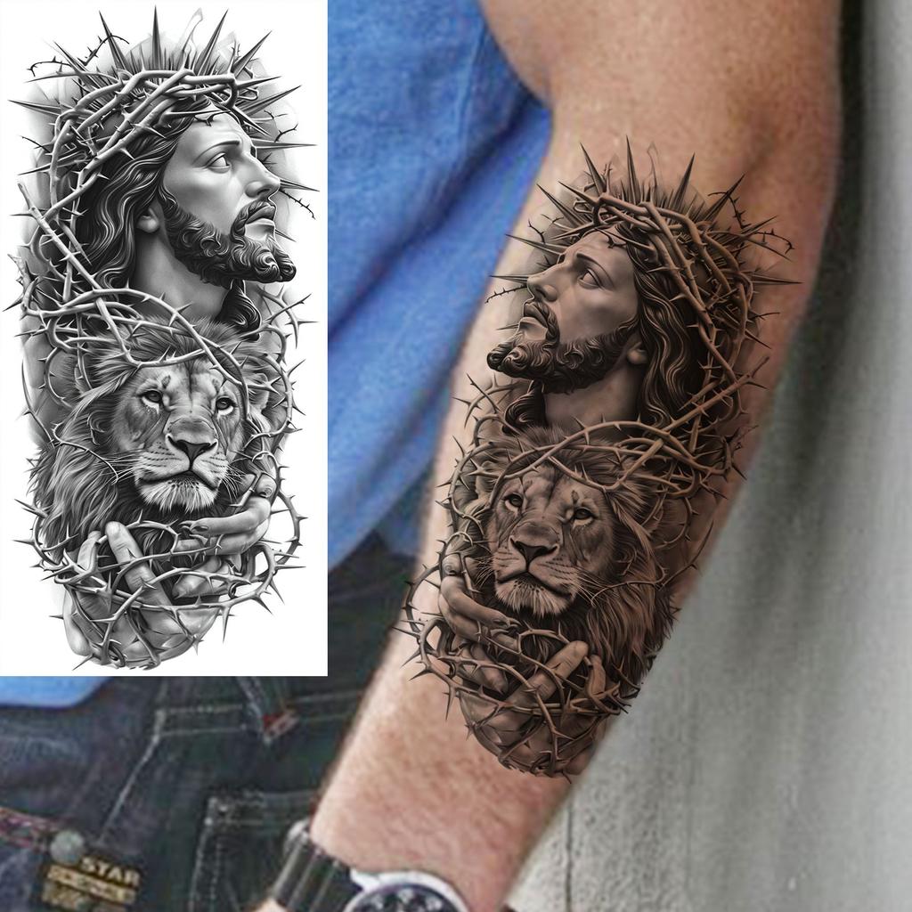 1 lapelis Realistiški Jėzaus Šventosios Motinos Maldos Laikini Tatuiruotės Vyrams Moterims Suaugusiems Ilgai Išliekančios Vandeniui Atsparios Laikinos Netikros Tatuiruotės Lipdukas