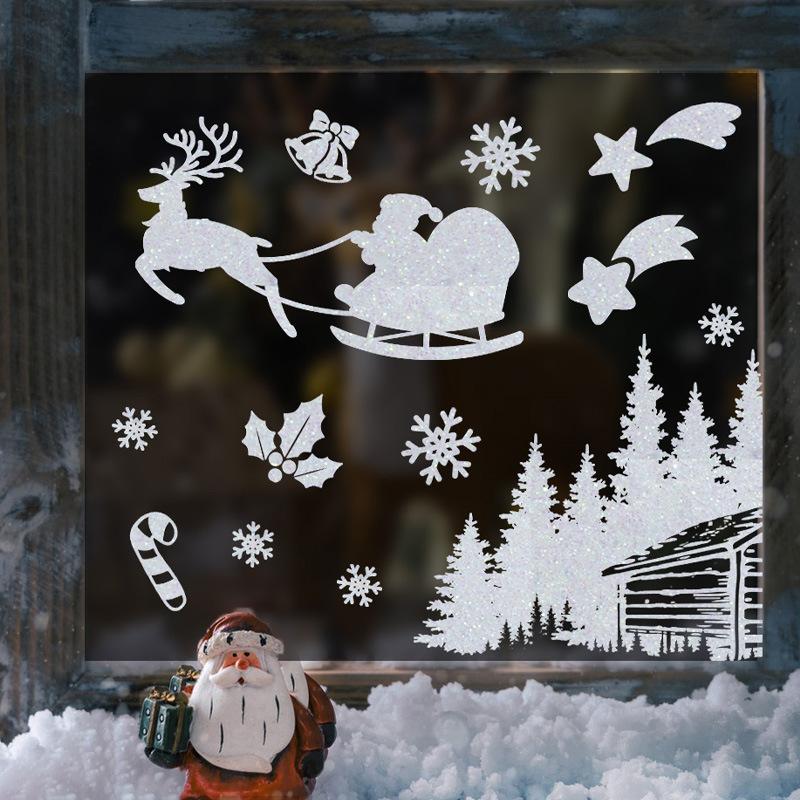 2026 Christmas Window Clings New Year Static Sticker Elk Snowman Window Decoration for Home Festival Gift