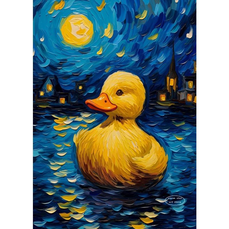 Owl Panda Raccoon Cow Tiger Cat Duck Starry Night Van Gogh Canvas Painting Abstract Posters Print Wall Art Pictures Home Decor