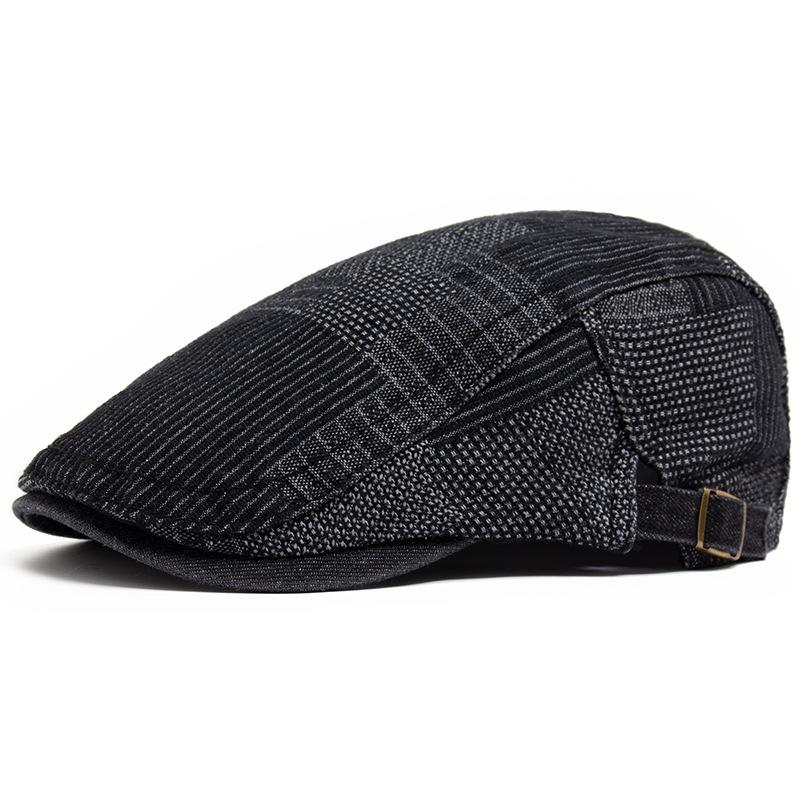 

Washed Denim Cotton Beret for Men Retro British-Style Duckbill Cap for Women Sun-Shielding Forward-Flap Hat All-Season Adjustable Trendy Design adjustable чорний
