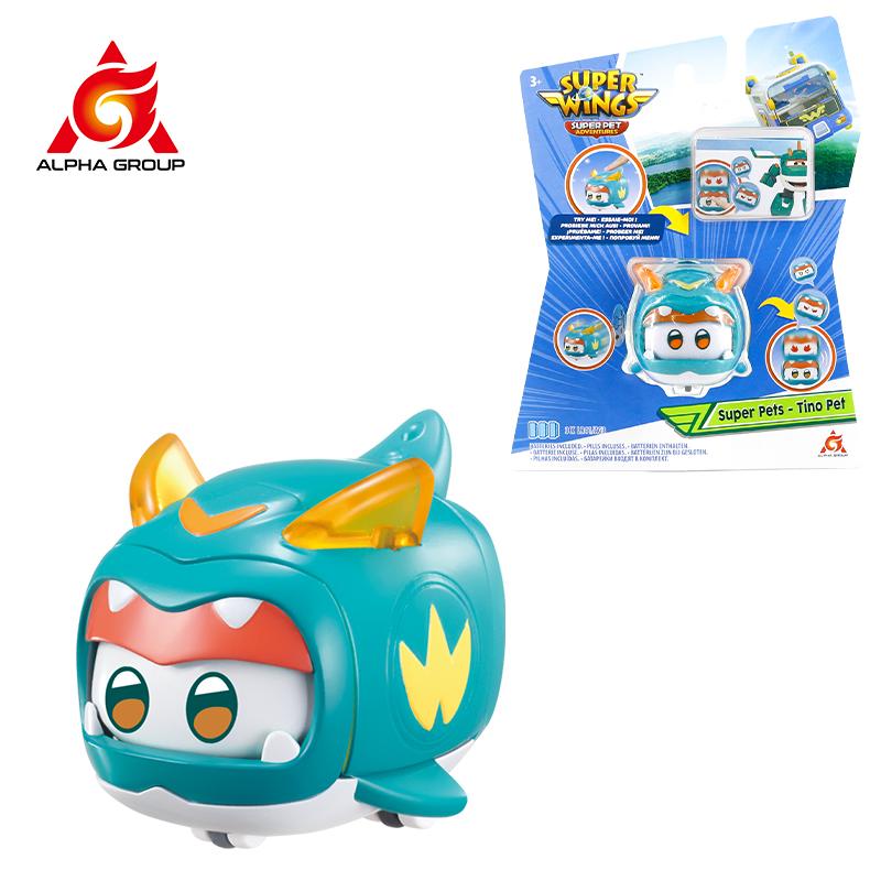 Super Wings Super Pet-Tino Pet Dinosaur With Sparkling Light Slide Face To Change Emotion Stackable Action Figures Kid Toy Gift