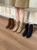 2025 New Women's Boots Square Head Thick Heel Medium Heel Short Boots Versatile and Thin Pile Western Cowboy Boots Maillard Matte