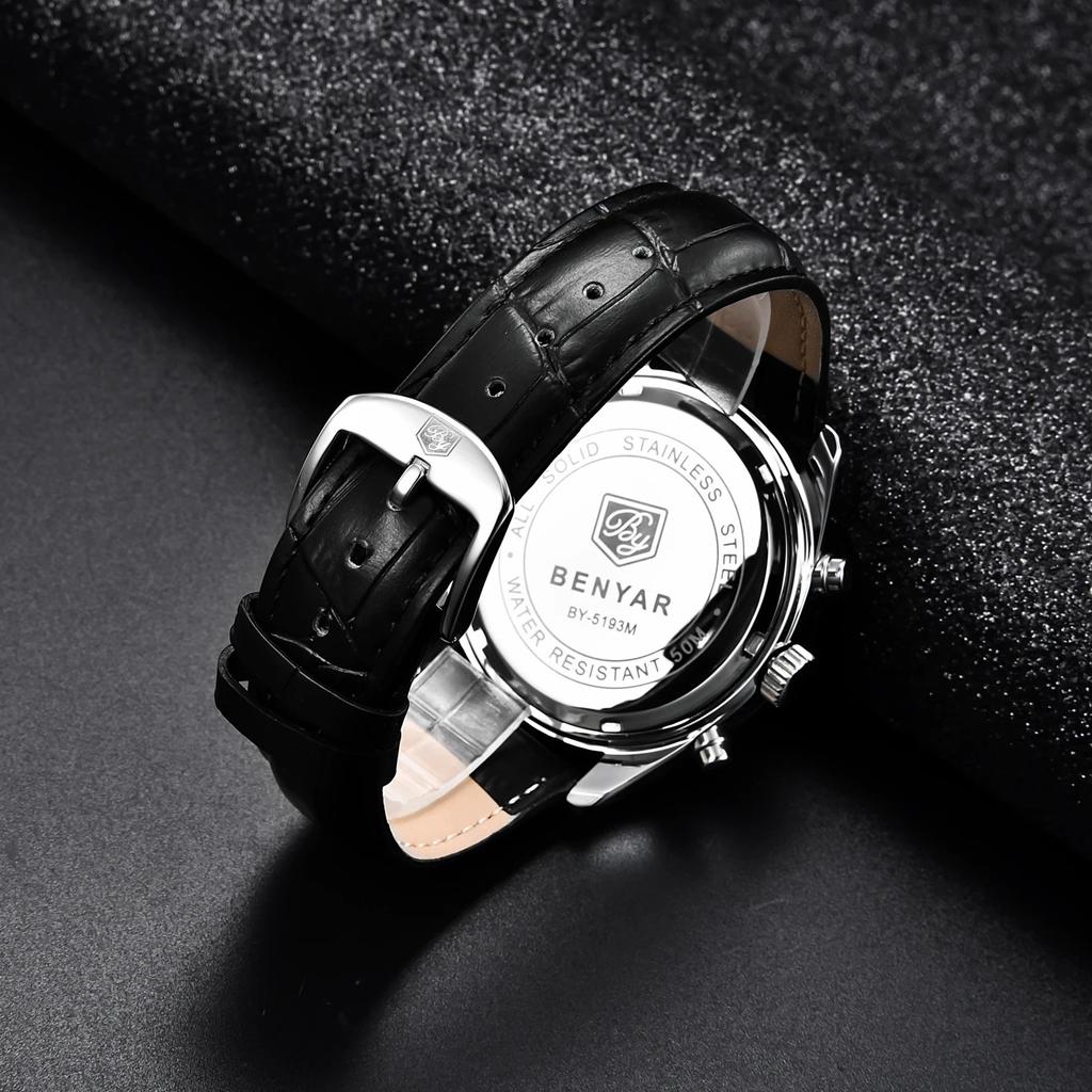 BENYAR New Men Watch 30ATM Waterproof Stainless Steel Quartz Wristwatches Luxury Leather Military Chronograph Watch Reloj Hombre