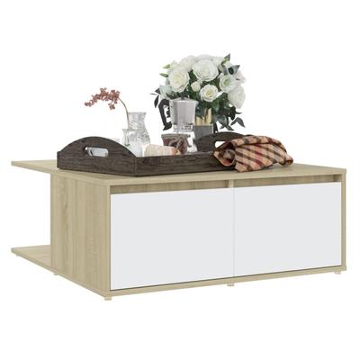 Coffee Table In White and Sonoma Oak 80 X 80 X 31 Cm Engineered Wood