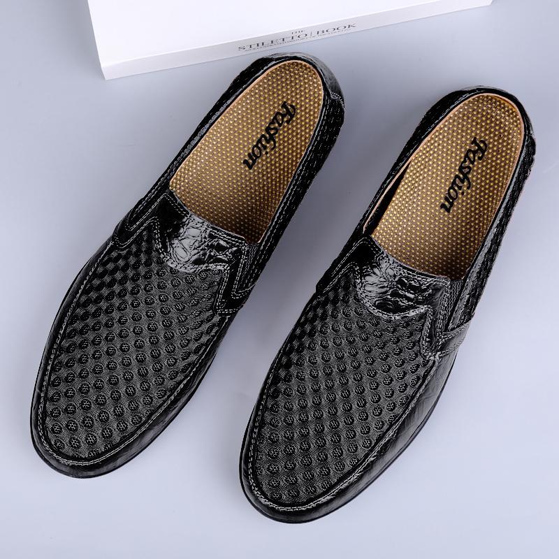 FUQIAO 2025 New Casual Shoes Men Summer Comfortable Mesh Genuine Leather Footwear Soft Male Outdoor Moccasins Loafers