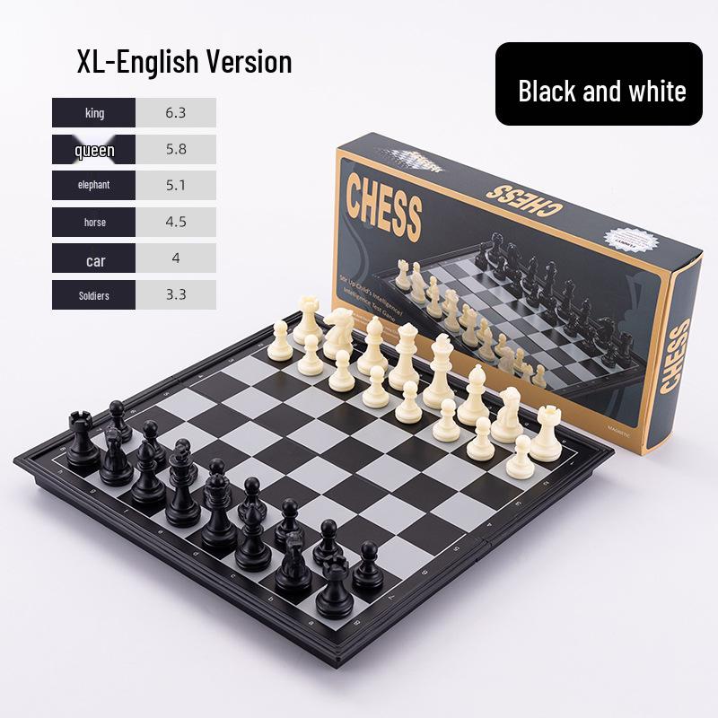 High-End Magnetisches Faltbares Schachspiel mit Holzmaserung-Imitation und Schwarzen & Weißen Figuren