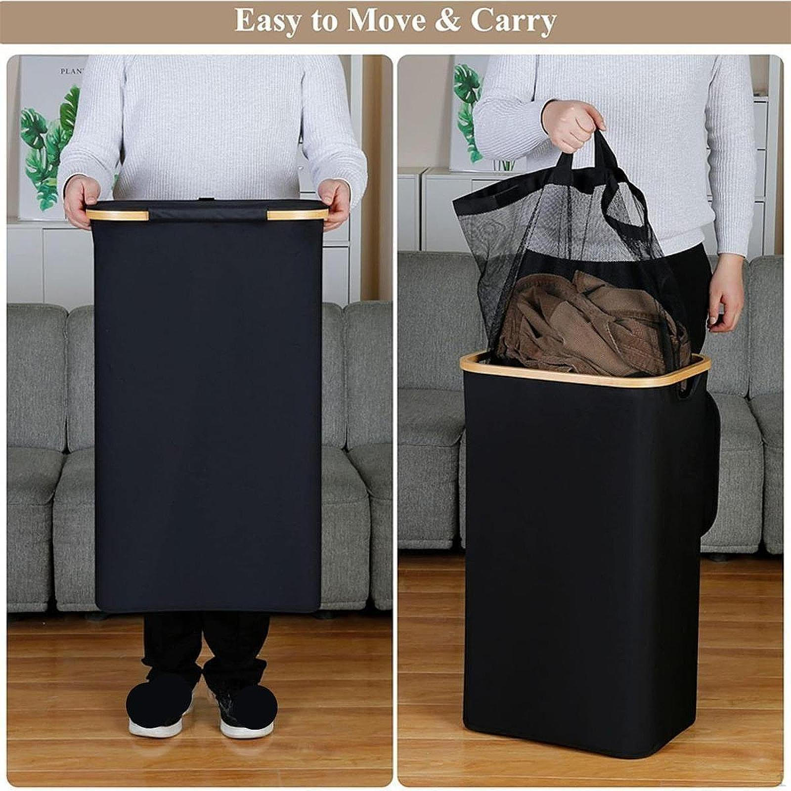 Корзина для белья органайзер для хранения грязной одежды корзина с внутренним мешком для детских игрушек чёрный 3259₽