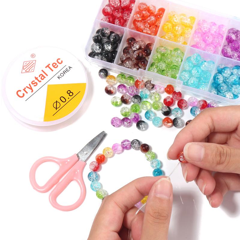 200Pcs/Box Glass Beads Bracelet Making Kits 8mm Acrylic Crackle Crystal Beads For DIY Jewelry Making Bracelets Necklace Supplies