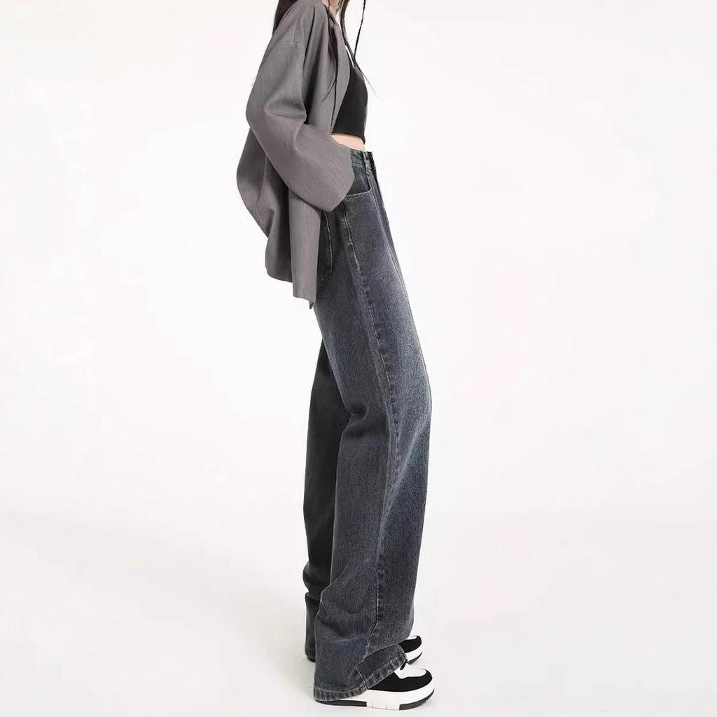 Women's Blue High-Waist Wide-Leg Jeans - Spring/Summer Floor-Length