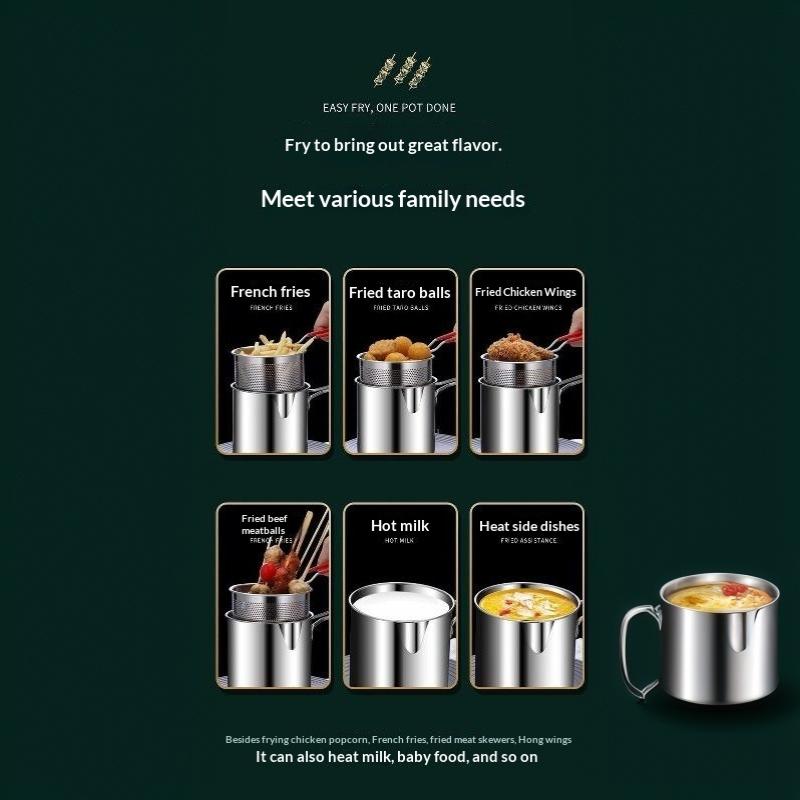Stainless Steel Deep Fryer With Frying Basket Multifunctional Small Kitchen Pot For Frying Chicken And Other Cooking Tools