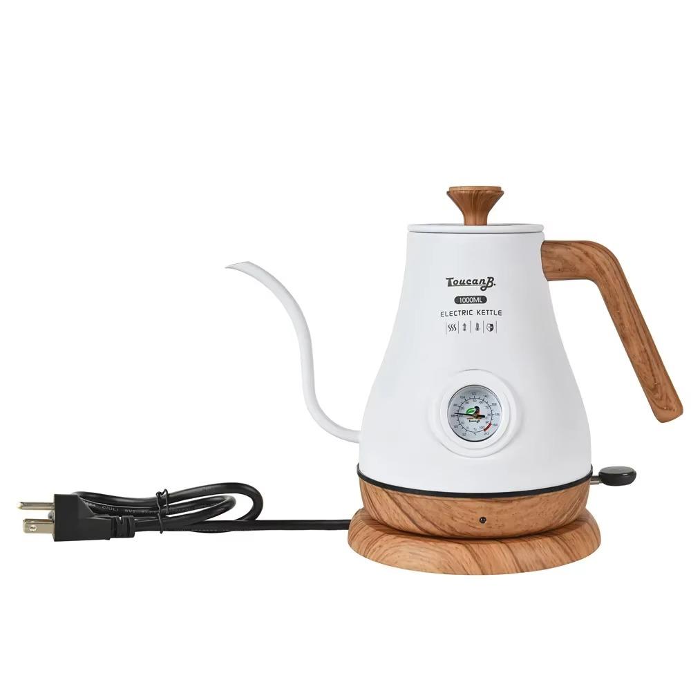 

Кофейник 1 шт., электрический, из нержавеющей стали, с гусиной шеей, термос с регулировкой температуры, для заваривания кофе, для дома и офиса белый