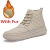 Fashion Handmade Men's Desert Winter Boots Outdoor Non-slip Walking Boots Warm Plush Fur Ankle Boots Lace-Up Canvas Treking Footwear