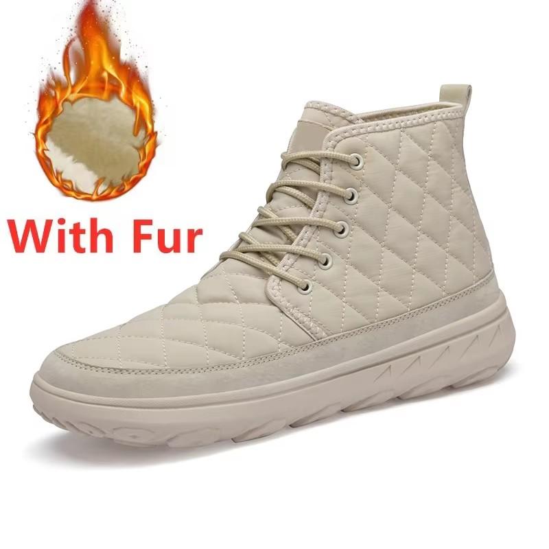 Fashion Handmade Men's Desert Winter Boots Outdoor Non-slip Walking Boots Warm Plush Fur Ankle Boots Lace-Up Canvas Treking Footwear